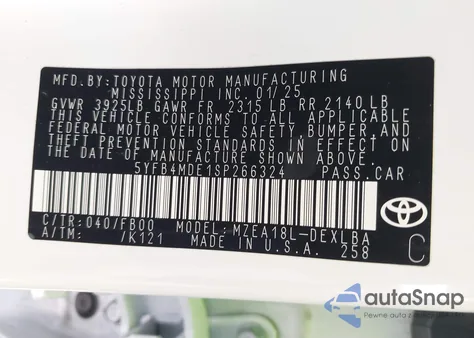 2025 Toyota Corolla Le z USA, uszkodzony, nr VIN 5YFB4MDE1SP266324